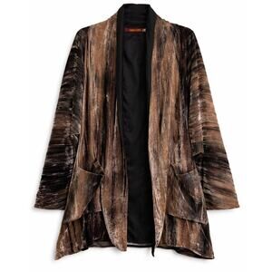 Bianco Levrin Burnout Velvet Silk Blend Kimono Jacket EU 42 US M/L Brown